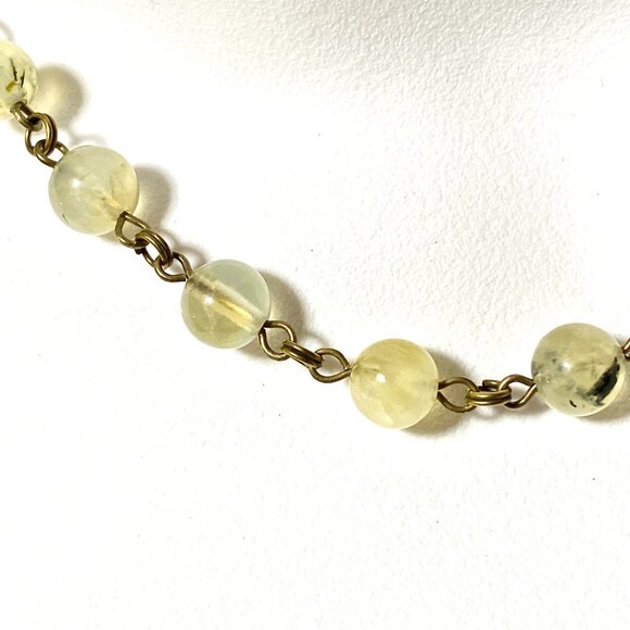Genuine Yellow Green Prehnite Necklace, Gemstone Bronze Chain Layering Necklace - Picture 1 of 14